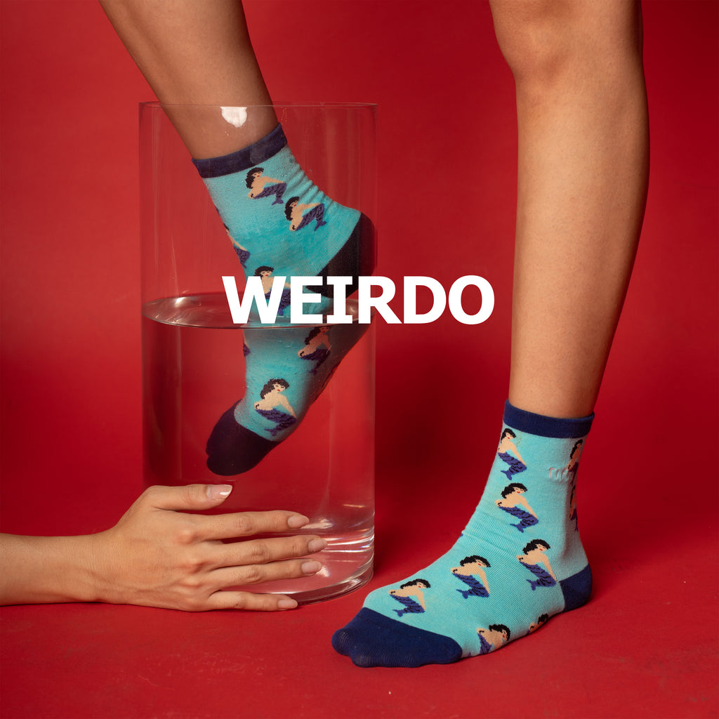 weirdo, mermaid, blue, socks, cute, colouful